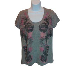 Dkny Jeans Gray/Pink Floral Short Sleeve Shirt Women's Sz. M